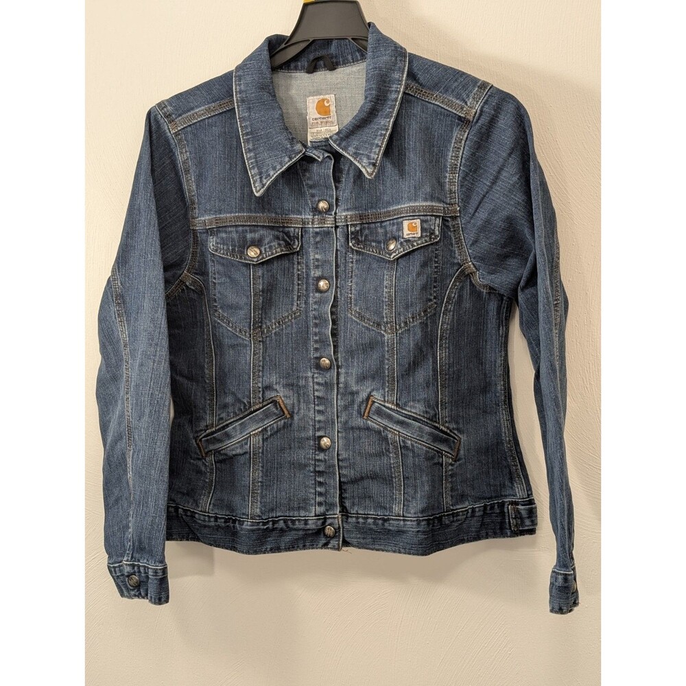 Carhartt Womens Large Denim/Jean Jacket Trucker Workwear Streetwear Snap J001 - Picture 2 of 10
